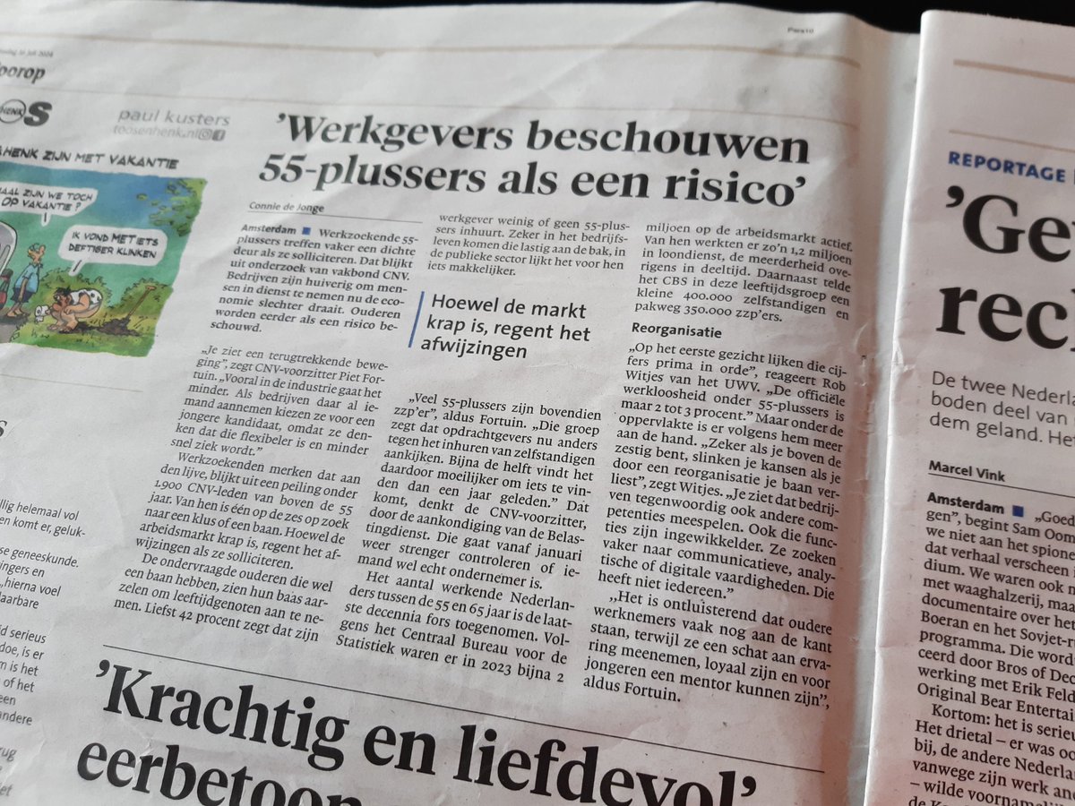 Wanneer je 55 bent. Dan ben je al afgeschreven. Blijf zitten waar je zit en vervoer je niet. Maar je moet nog wel tot ongeveer je 68e werken. Wat een fantastisch vooruitzicht.