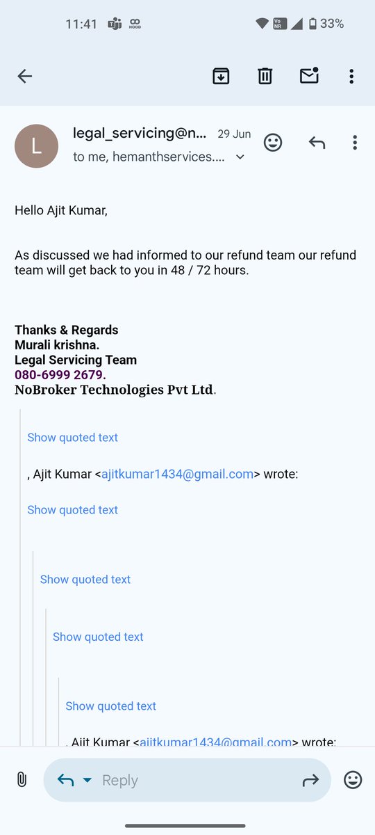 Ajitkumar1434's tweet photo. @NoBrokerCare @AmitKumarA @CNBCTV18News @IndiaToday See the lie..even in refund they lie https://t.co/Tx2kNvfrqd