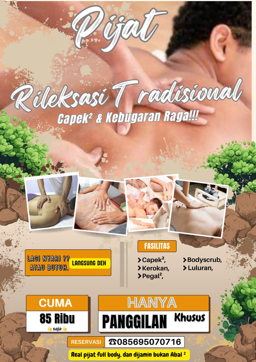 Raditya Permana👣 (@raditya130582) on Twitter photo Jasa REAL (pijat capek/ kerokan/luluran/body scrub) KHUSUS PANGGILAN, area SOLO 85rb full body. Minat ☎️ 085695070716, buktikan rileksasi kebugaran badan, dijamin bukan abal².
Mohon maaf, bila tidak berkenan atau mengganggu, terima kasih.<a href="/ragasalira_/">RAGA SALIRA</a> <a href="/Guntur93044196/">Guntur_ Ska.</a> #areasolo Jasa REAL (pijat capek/ kerokan/luluran/body scrub) KHUSUS PANGGILAN, area SOLO 85rb full body. Minat ☎️ 085695070716, buktikan rileksasi kebugaran badan, dijamin bukan abal².
Mohon maaf, bila tidak berkenan atau mengganggu, terima kasih.<a href="/ragasalira_/">RAGA SALIRA</a> <a href="/Guntur93044196/">Guntur_ Ska.</a> #areasolo