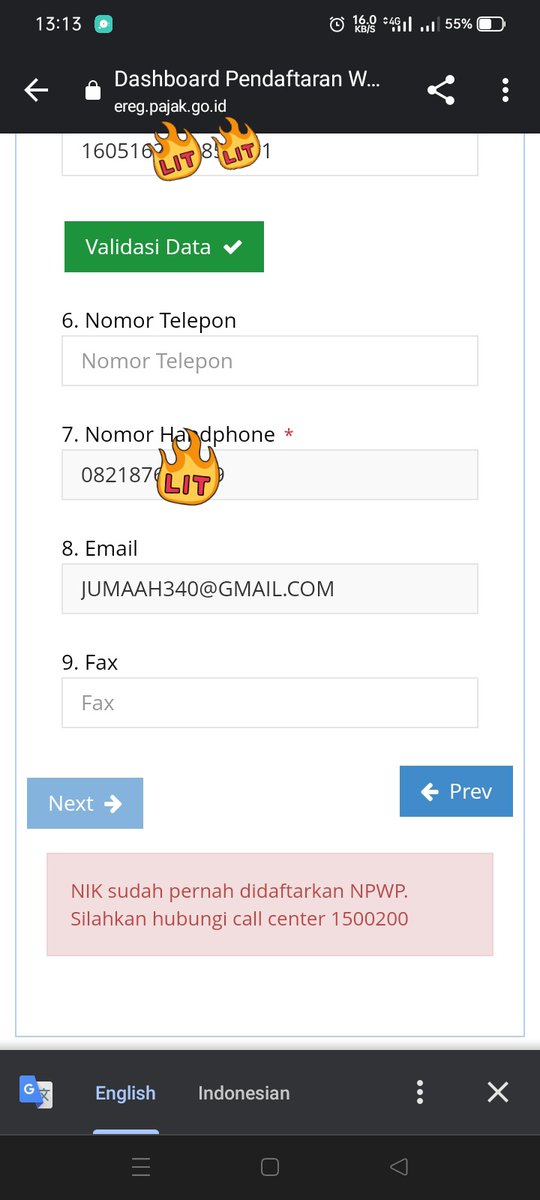 windiist's tweet photo. @kring_pajak min, kenapa validasi data NIK sudah pernah didaftarkan padahal baru mau input data? Jadi tidak bisa ke step selanjutnya https://t.co/HyqaSEU6d5