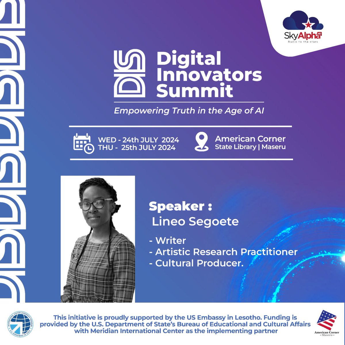 #DigitalInnovatorsSummit
Speaker

Lineo Segoete is a versatile writer, artistic researcher, and cultural producer rooted in storytelling. Her work spans critical literacies in history, media, and arts education.

Segoete has collaborated with academics and artists, co-directing
