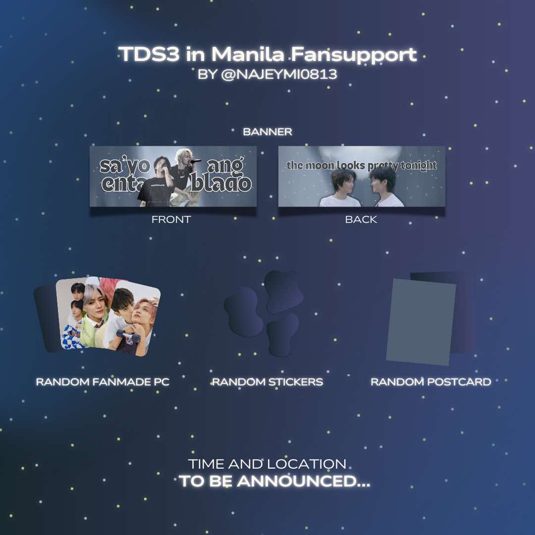 ㅡ🫧TDS3 IN MANILA FAN SUPPORT. ♡ 

These are limited, just wanna do something for this year's concert + i have bunch of postcards. 
 
No mechanics na, pag nakita niyo ko lapit lang HAHAHHA

SEE YOU THERE!💚