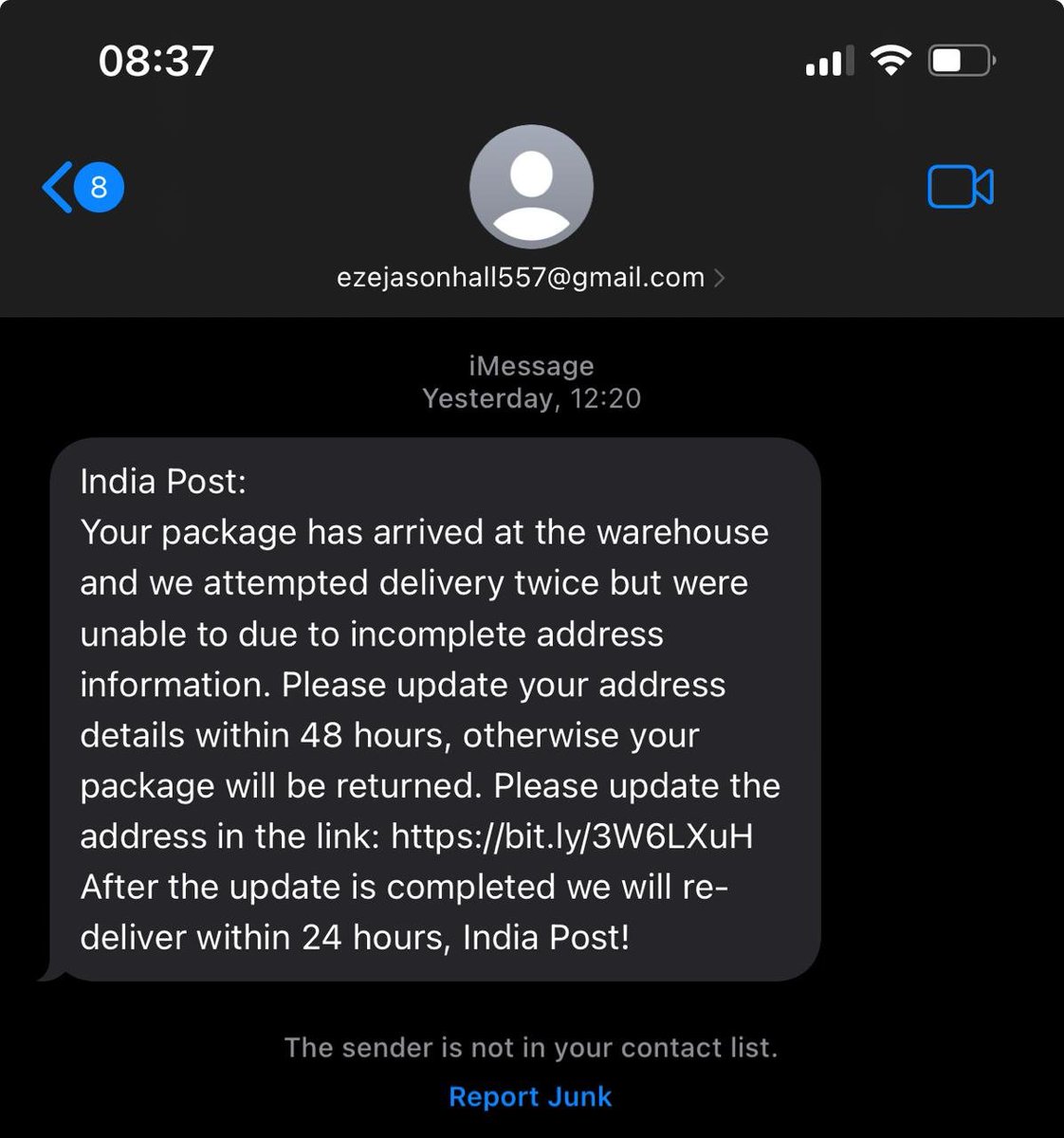 Do you have received any message like this?

Be alert! Its a scam !

1. Do not respond to such messages. 

2. Kindly inform immediately at the National Cyber Crime Portal (NCRP):

cybercrime.gov.in 

#CyberAwareness from #Chennai #Police