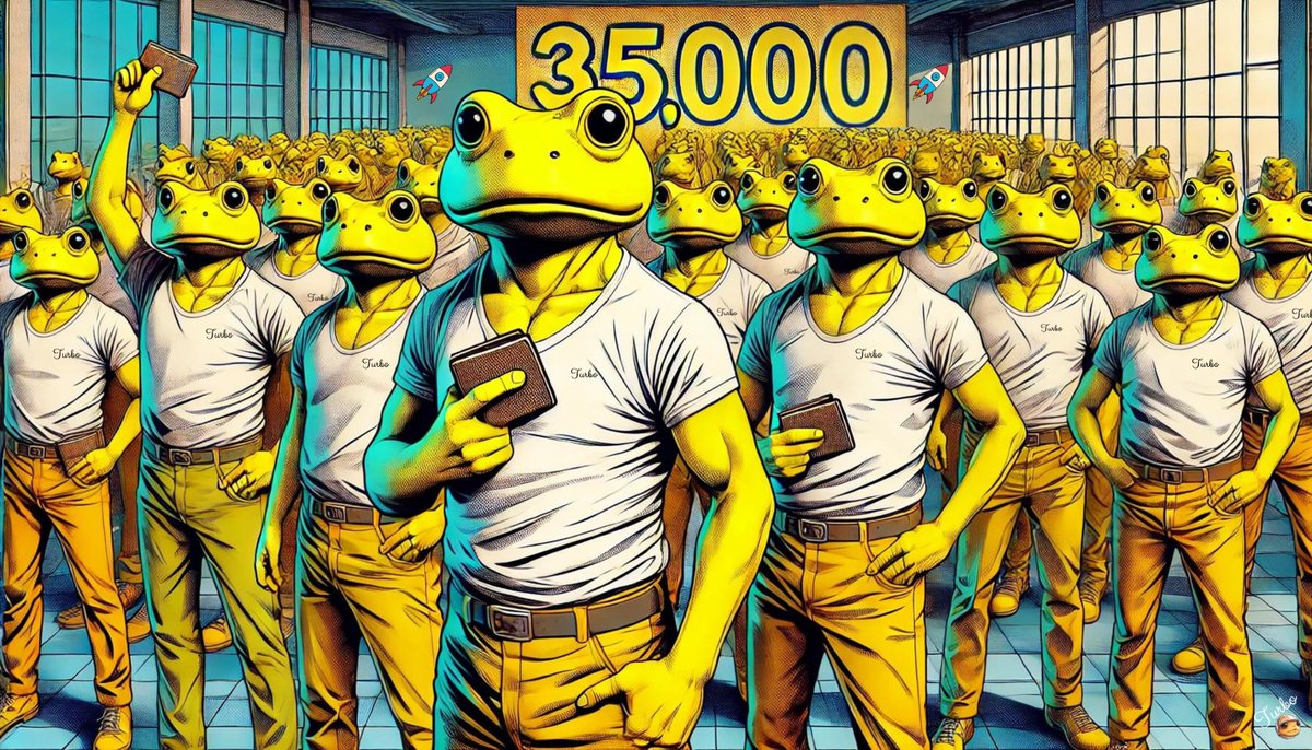 TurboToadToken's tweet photo. 🚀 $TURBO Wallet Growth! 🚀  

Over 35,000 unique wallets now hold $TURBO! 🎉   

🌐 As wallet numbers rise, our community expands, and partnerships strengthen, our journey to the top is inevitable.  

#TurboToken #TurboRevolution https://t.co/sWZheHvCA7