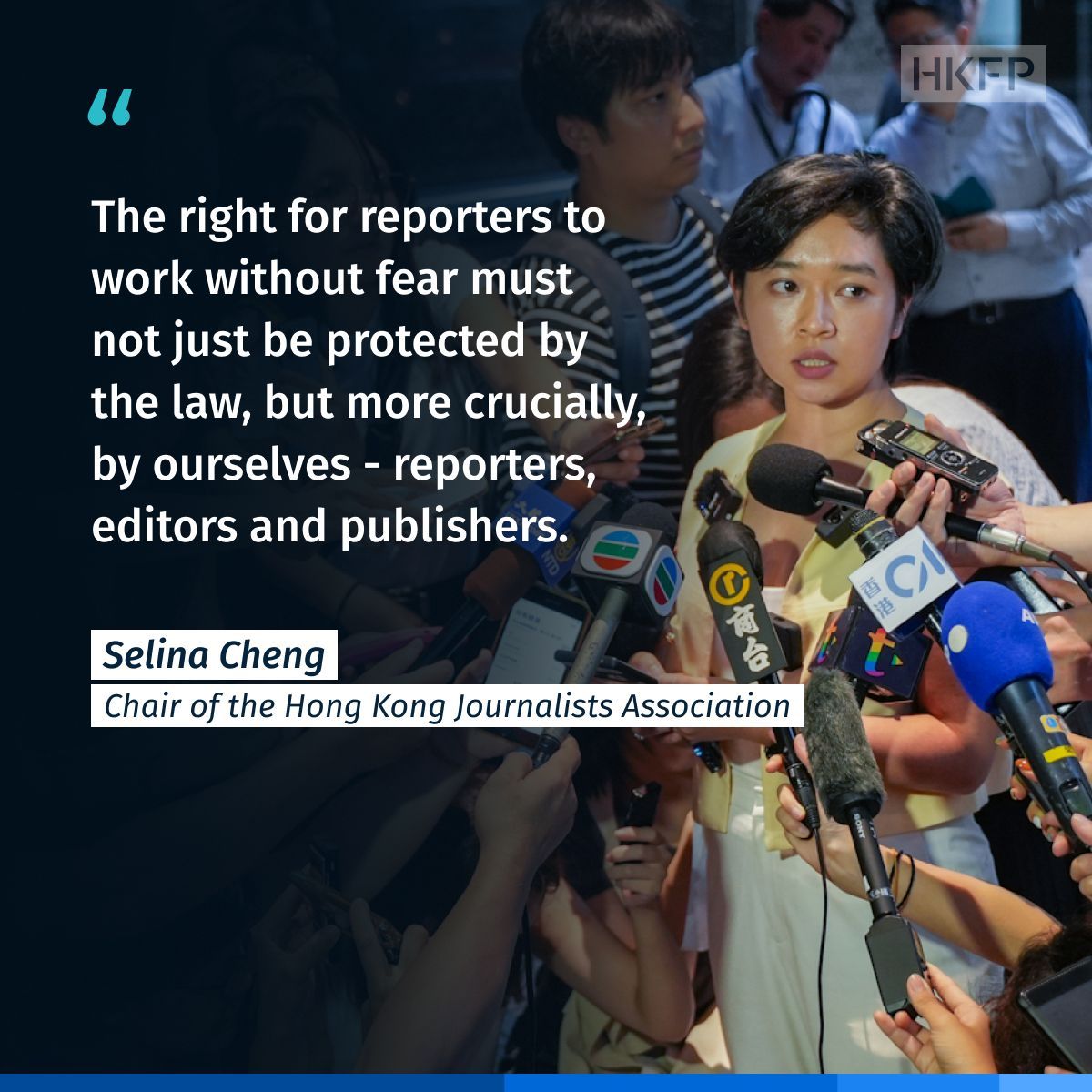 hkfp's tweet photo. American newspaper The Wall Street Journal has fired reporter Selina Cheng weeks she was elected chair of the city’s embattled Hong Kong Journalist Association, which has met with increasing pressure from authorities.

In full: https://t.co/ZiQbd0aYD7 

Photo: Kyle Lam/HKFP. https://t.co/6TTE3681B6