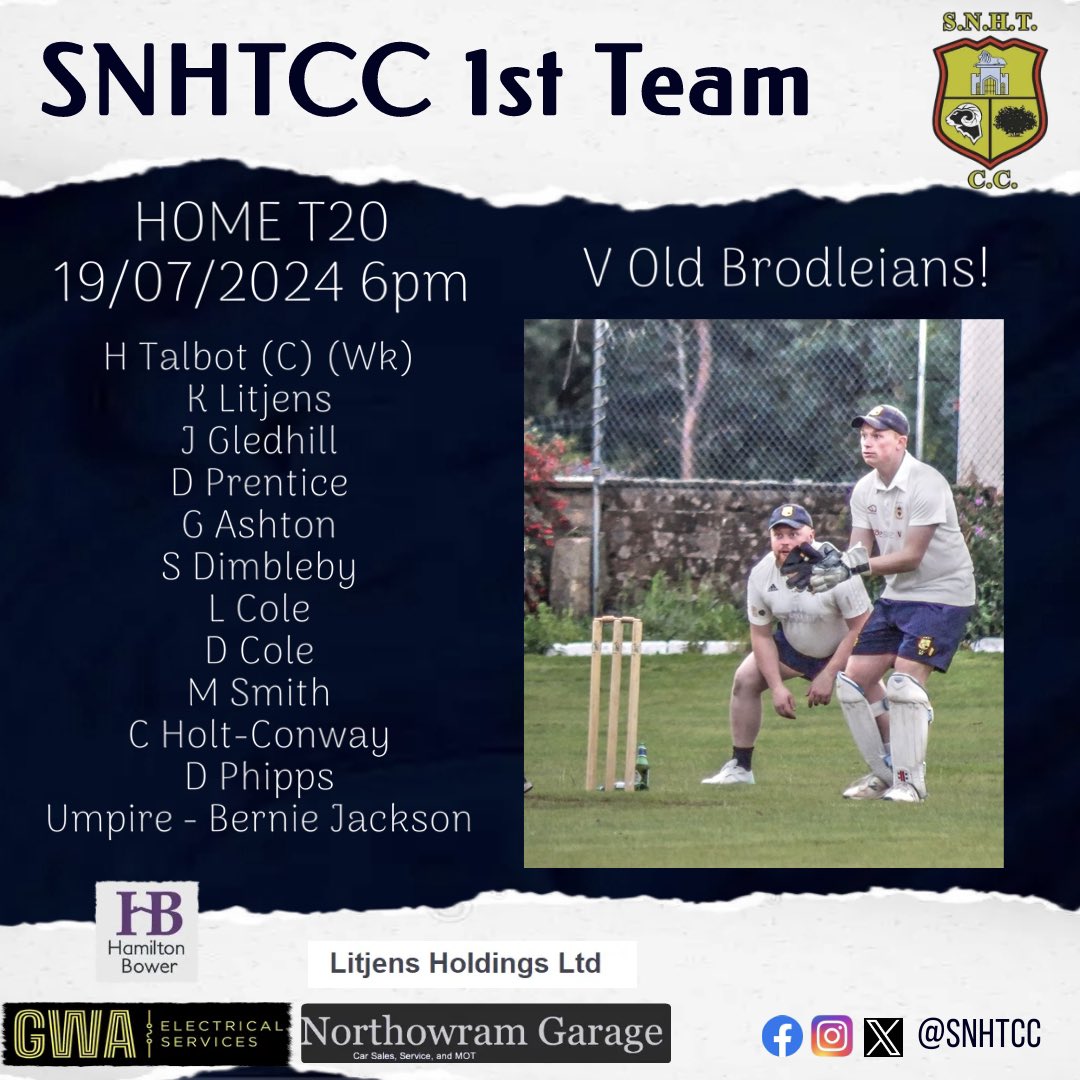 Shelf Northowram Hedge Top CC (@snhtcc) on Twitter photo Team selection is in for Friday nights game against <a href="/OldBrodleians/">Old Brodleians</a>
Football may not have come home but bragging rights against Brods certainly will!
#UptheHedgetop🏏 Team selection is in for Friday nights game against <a href="/OldBrodleians/">Old Brodleians</a>
Football may not have come home but bragging rights against Brods certainly will!
#UptheHedgetop🏏