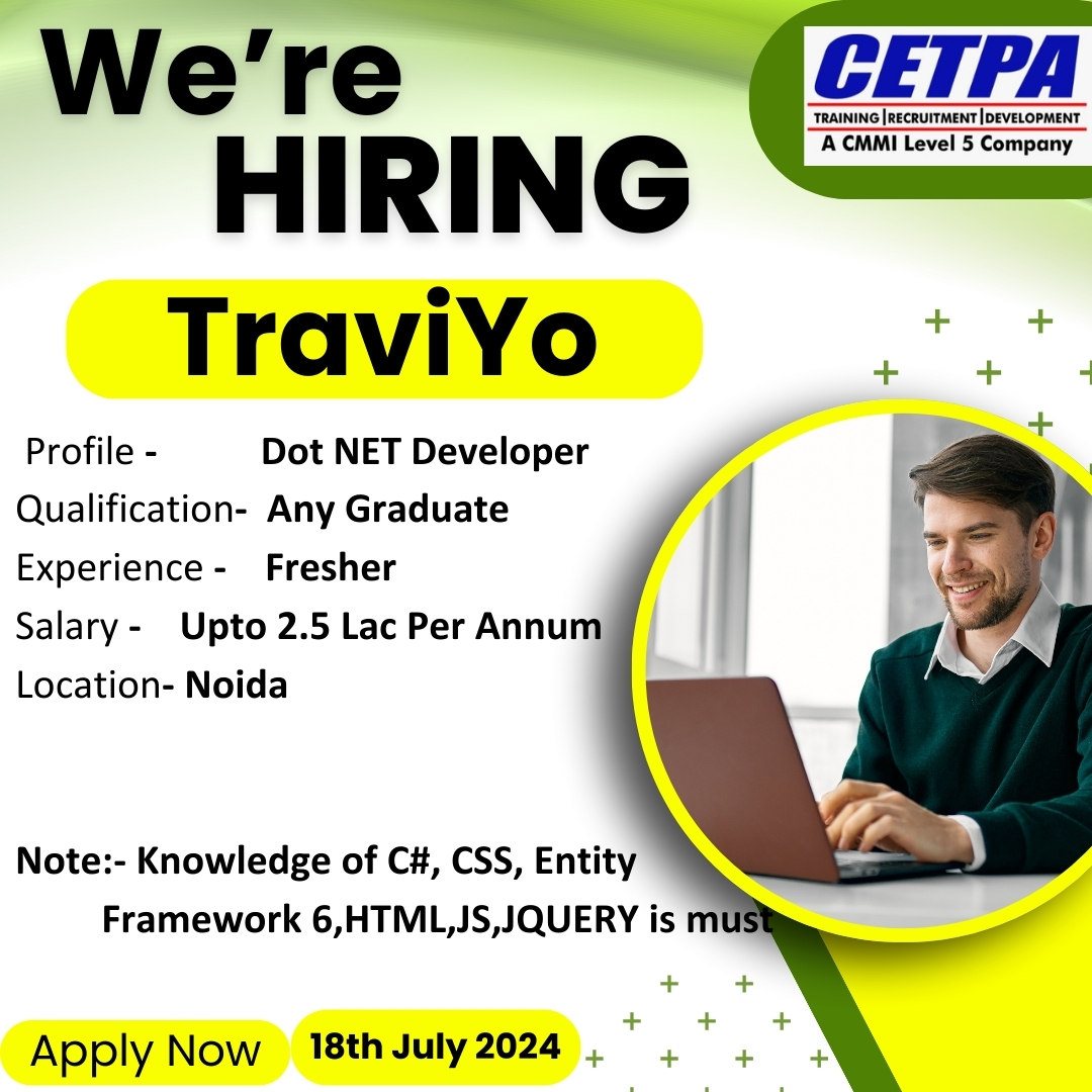 cetpainfo's tweet image. #ONLINE RECRUITMENT DRIVE Organized by CETPA Infotech Pvt Ltd. for TraviYo
⇒Job Profile: Dot Net Developer
⇒Qualification: Any Graduate
🔗 Apply Now: shorturl.at/axn2I
#cetpainfoteh #DotNetDeveloper #jobalert #jobseekers #JobOpportunity #hiring #applynow #applyhere