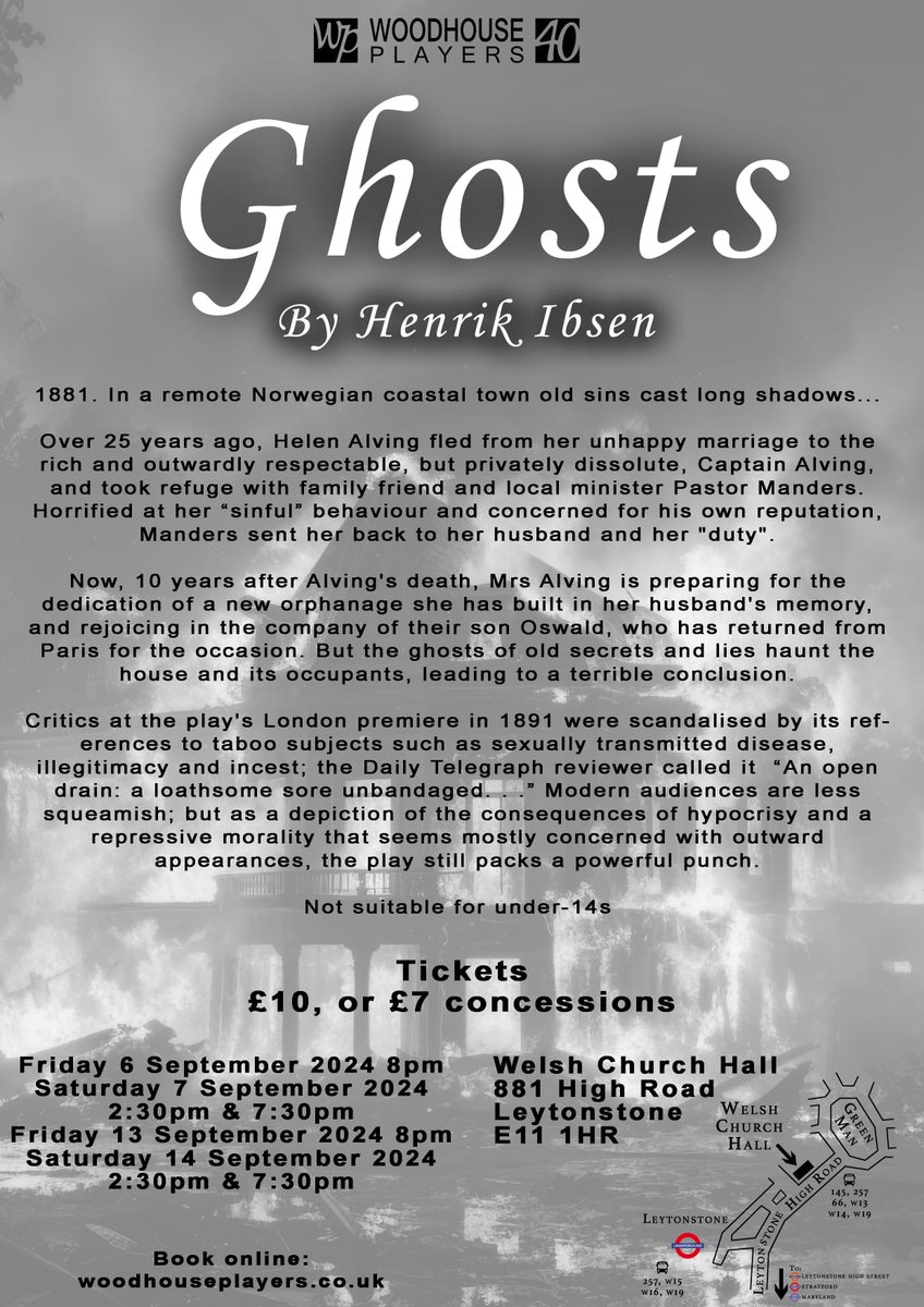 woodhouseplays's tweet photo. Secrets, lies, &amp; hypocrisy in 19th century Norway: booking for our September production of Ibsen's "Ghosts" is open at https://t.co/sqQajC4usk https://t.co/rrN4lpUgLt