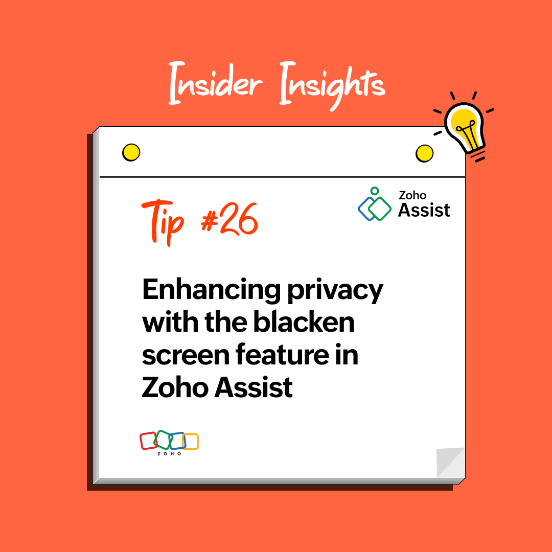 ZohoAssist's tweet photo. Work discreetly with Zoho Assist’s Blacken Screen feature. Ensure privacy and security in every session! 

🔐 🔗 https://t.co/S7dV0JD0Ge

#ZohoAssist #SecureRemoteWork #Zoho #remotedesktop #remoteaccess #blackenscreen #InsiderInsights https://t.co/tneAFaFVAL