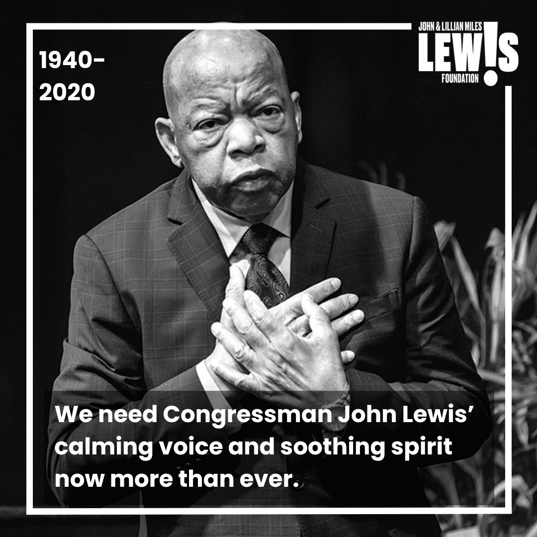 johnlewisorgs's tweet photo. We need Congressman #JohnLewis’ calming voice now more than ever. We think of him often. Thank you to everyone working to carry on his legacy. 

As he said, "...We need to build and not tear down, to reconcile and not to divide, to love and not to hate."

#RIPJohnLewis https://t.co/hpYipz8LxZ