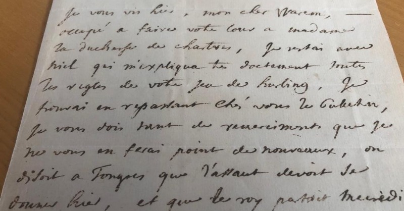 officialgaa's tweet photo. A letter detailing the first reference of Gaelic games being played outside of Ireland - a game of hurling played by the Irish Brigade in 1747 to commemorate the Battle of Fontenoy - is part of the Foundations to Future exhibition at the GAA Museum in Croke Park. #GAABelong