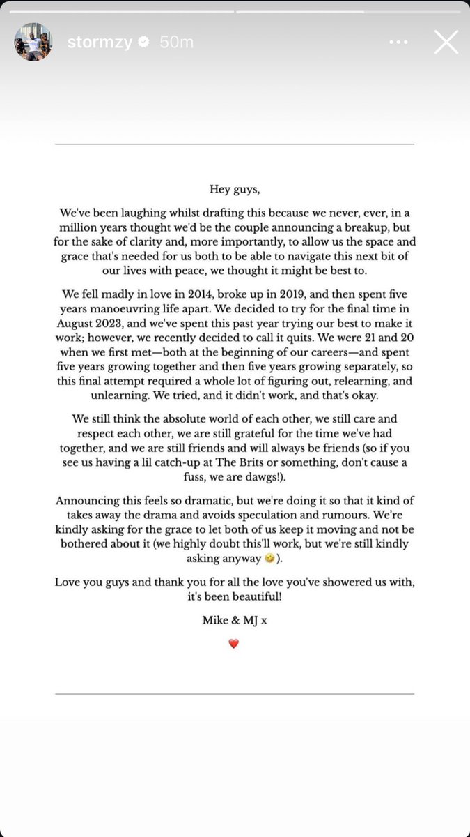 MusicConnoisseu's tweet photo. Stormzy and Maya have officially broken up. 

I’ll never forget the way he spoke about her in the NFTR interview, that brudda was in love 😭 https://t.co/x1HYDU87Yv
