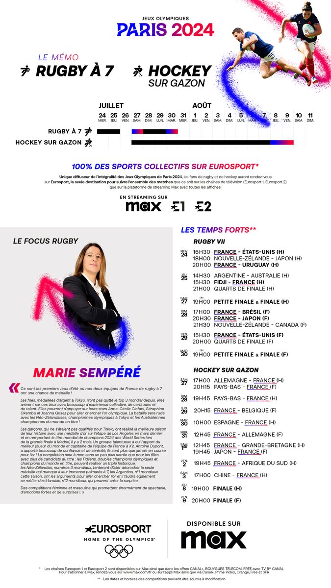 <a href="/Eurosport_FR/">Eurosport France</a> @StreamMaxFrance <a href="/alainbernard/">Alain BERNARD - OLY</a> <a href="/EmiliePenn1736/">Le Pennec Emilie</a> <a href="/BoyerAnne/">Anne Boyer</a> <a href="/SimonDSantos/">Simon Dos Santos</a> <a href="/Berti_Milliard/">Bertrand Milliard</a> <a href="/scaristan/">Stéphane Caristan</a> <a href="/lau_aug/">laura augé</a> <a href="/oliviercanton/">olivier canton</a> <a href="/Bigfredstyle/">Fred Weis</a> <a href="/Endidi711/">Endy</a> <a href="/liocharbo/">charbonnier lionel</a> <a href="/PrevostCandice/">Candice Prevost</a> <a href="/ameliegoudjo/">Amélie Goudjo ✨</a> @Antithierry <a href="/FX_Rallet/">FX Rallet ❄️</a> <a href="/thomascouppe/">Thomas Couppé</a> <a href="/tomrmorel/">Tom Morel</a> <a href="/Nodji_Myaro/">Nodjialem MYARO</a> <a href="/FREDJOSSINET/">Frédérique Jossinet</a> <a href="/LucieDecosse/">Lucie Decosse</a> <a href="/LECANUFRED/">Frédéric Lecanu 🎤🥋🇫🇷</a> <a href="/LPerrus/">Léonore Perrus</a> <a href="/MaureenNisima/">Nisima Maureen OLY</a> <a href="/GDiGrazia/">Guillaume di Grazia</a> <a href="/TournantArnaud/">Arnaud Tournant</a> <a href="/MatthiasDandois/">Matthias Dandois</a> <a href="/Sheyen/">Sheyen Gamboa</a> <a href="/gauthierklauss/">Gauthier Klauss - OLY</a> <a href="/MatthieuPECHE/">Matthieu Péché - OLY</a> <a href="/sternadele/">Adèle STERN</a> <a href="/JPLUSTYK/">Jean-Philippe Lustyk</a> <a href="/lea_palermo/">Léa Palermo</a> <a href="/AAdiceom5344/">Audrey Adiceom</a> Surf, voile, golf, triathlon, rugby à 7 et hockey sur gazon : vous aurez 100% de vos compétitions sur <a href="/Eurosport_FR/">Eurosport France</a> et sur @StreamMaxFrance 😍