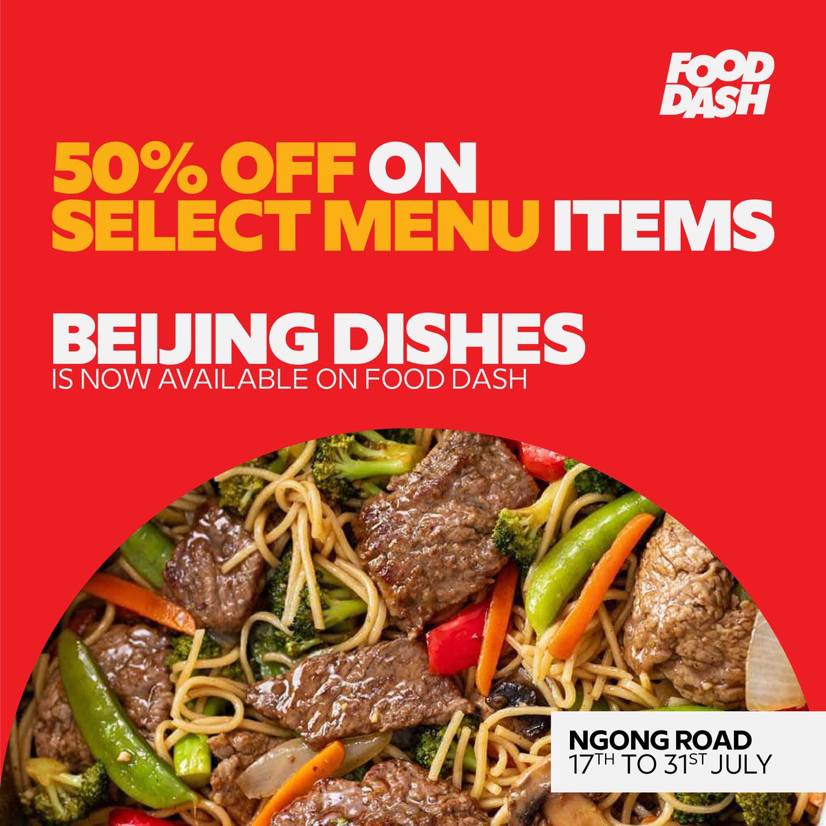 FoodDashKE's tweet photo. From Stir-fried Rice to Sweet n Sour Chicken, enjoy 50% off select items from Beijing Dishes Ngong Road 🍲

📲Download FoodDash &amp; explore the delicious options of your favourite Chinese restaurant! https://t.co/BI32fwbdyA

❗️Offer valid until July 31st
#FoodDash #TasteTheMoments https://t.co/vfUoLpOcsc