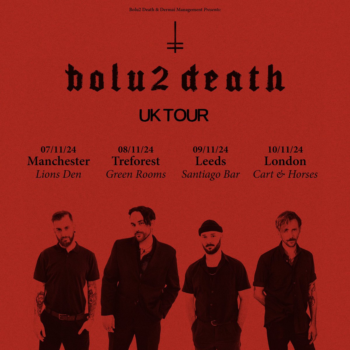 🇬🇧 UK TOUR 2024 🇬🇧
⠀⠀⠀⠀⠀⠀⠀⠀
More info coming soon!!!

#bolu2death #uktour #alternativerock #livemusic #posthardcore #newmetal #grunge #90s #metal #alternativemetal