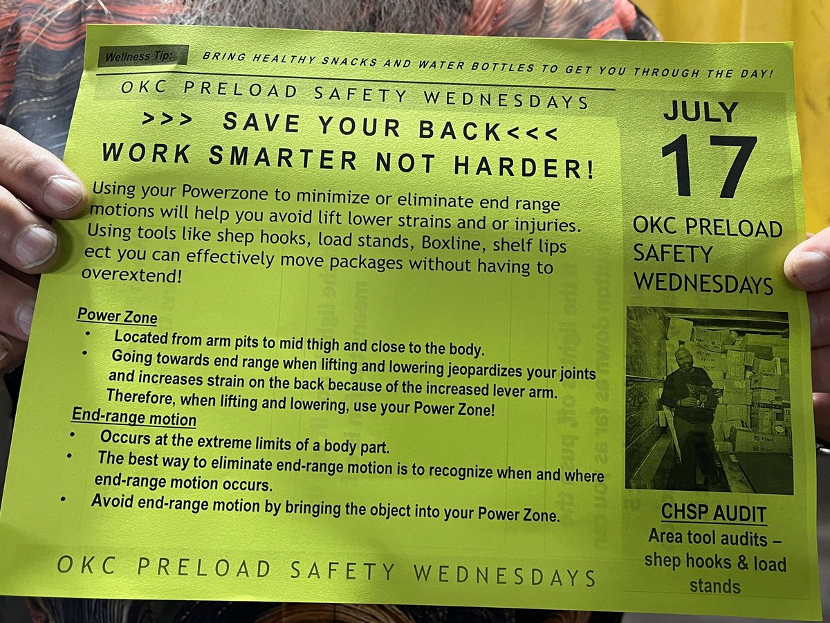 okc_preload's tweet photo. Goood #SafetyWednesday #OKC #Preload James has #PCM over avoiding #EndRangeMotions 🤔 Remember to always get as close as possible to work in your #PowerZone use tools 
✓#PUSHcarts 
✓#ShepHooks 
✓#LoadStands 
✓#VHE 
#UPS Review the reset for the fans! #KeepCool https://t.co/MTKk0eKu1l