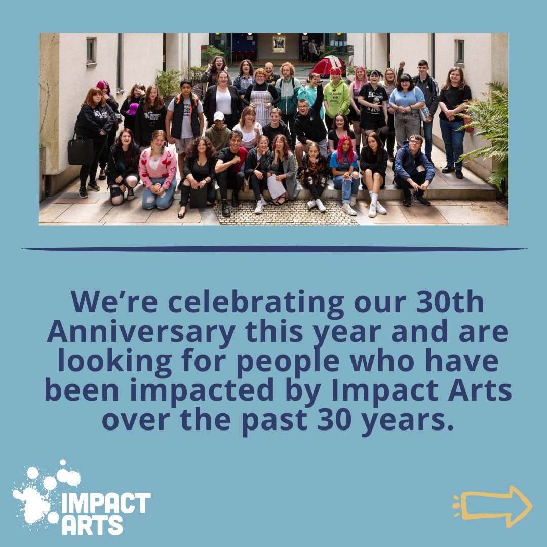 impact_arts's tweet photo. Have you attended a programme run by Impact Arts over the past 30yrs? Then we want to hear from you!

We're celebrating our 30th Anniversary &amp; want to speak to anyone who has been impacted by one of our programmes. 

Fill in this form and share your story https://t.co/m59qaMn2yf https://t.co/MMJ4CKHJ3J