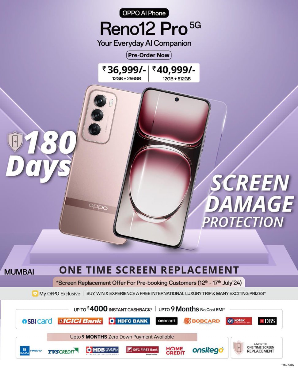 a9mobiles's tweet photo. Introducing the #OPPOReno12Series, your everyday Al companion. With powerful Al tools like Al Eraser 2.0, AI Recording Summary and Al Studio, it redefines what’s possible.

10% Instant Cashback on Select Bank Cards**

Call/Whatsapp- 9967694999 / 9664342178

#A9Mobiles #Kalbadevi https://t.co/WdfTZqfoyx