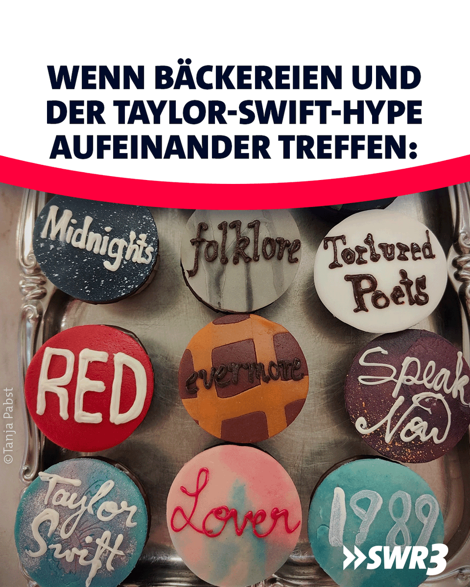 swr3's tweet photo. Wenn Superstar @taylorswift13 im Rahmen ihrer Tour eine Stadt besucht, bleibt niemand vom #Hype verschont! 😆 Auch Tanja Pabst hat es mit ihrer Konditorei in Gelsenkirchen voll erwischt: Neben einem lebensgroßen Papp-Aufsteller der Sängerin wurden auch die #Backwaren entsprechend designt. 😋