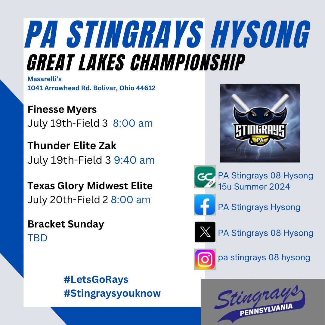 OHstingrays08's tweet image. #LetsGoRays 🌟
Last tournament of the season!  
Our girls are headed to Bolivar Ohio for the Great Lake Championship 🏆