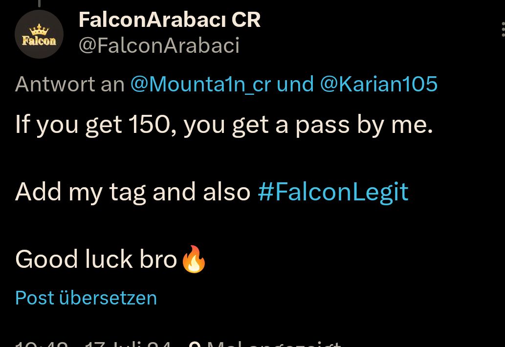 Andii (@mounta1n_cr) on Twitter photo <a href="/FalconArabaci/">FalconArabacı CR</a> is offering me a pass for 150 rts which is way better than last one. Thx ❤️
#FalconLegit <a href="/FalconArabaci/">FalconArabacı CR</a> is offering me a pass for 150 rts which is way better than last one. Thx ❤️
#FalconLegit