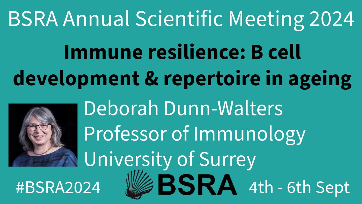 British Society for Research on Ageing (@bsrageing) on Twitter photo We'll have <a href="/beecellnumbers/">Deborah Dunn-Walters 💙</a> from <a href="/UniOfSurrey/">University of Surrey</a> speaking at #BSRA2024 on their research into immune function and ageing, a key topic!
Registration places still available - bsra.org.uk/events/bsra-an… We'll have <a href="/beecellnumbers/">Deborah Dunn-Walters 💙</a> from <a href="/UniOfSurrey/">University of Surrey</a> speaking at #BSRA2024 on their research into immune function and ageing, a key topic!
Registration places still available - bsra.org.uk/events/bsra-an…