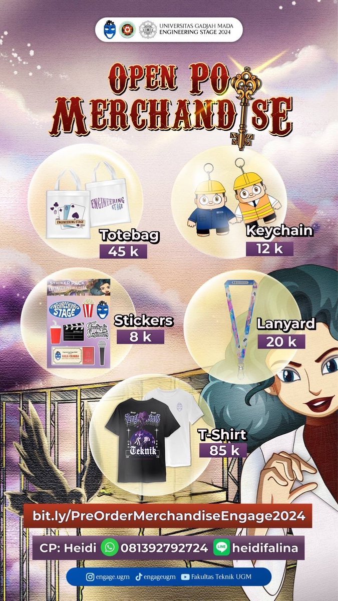 UGM_FESS's tweet photo. Open Pre-Order Merchandise Engineering Stage 2024‼️
(13 Juli - 20 Juli 2024)

Hai-haiii teman-teman Gadjah Mada Muda, pasti udah excited banget nih menyambut hari-hari menjalani hiruk pikuknya perkuliahaann😆🤭

Terkhususnya untuk teman-teman TEKNIK Gadjah Mada, bakal ada yang menariikk!!! Merchandise Engineering Stage udah pre-order nih🙌

YUK LANGSUNG DIBORONG YAA, TUNJUKAN ANTUSIASME TEMAN-TEMAN SEBAGAI MAHASISWA TEKNIK GADJAH MADA🥳😄🤩

Pemesanan bisa melalui link di bawah ini ya:
https://t.co/HDxKSIRX0R

Untuk info lebih lanjut :
WA : 081392792724
LINE : heidifalina
