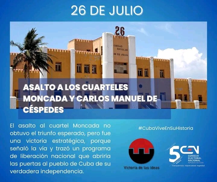 🇨🇺Las ideas de José Martí fueron particularmente reivindicadas por los asaltantes, en cuyo quehacer revolucionario tuvo influencia cardinal el legado de quien fuera el más alto exponente del pensamiento revolucionario que guió a la independencia nacional.
#CubaViveEnSuHistoria
