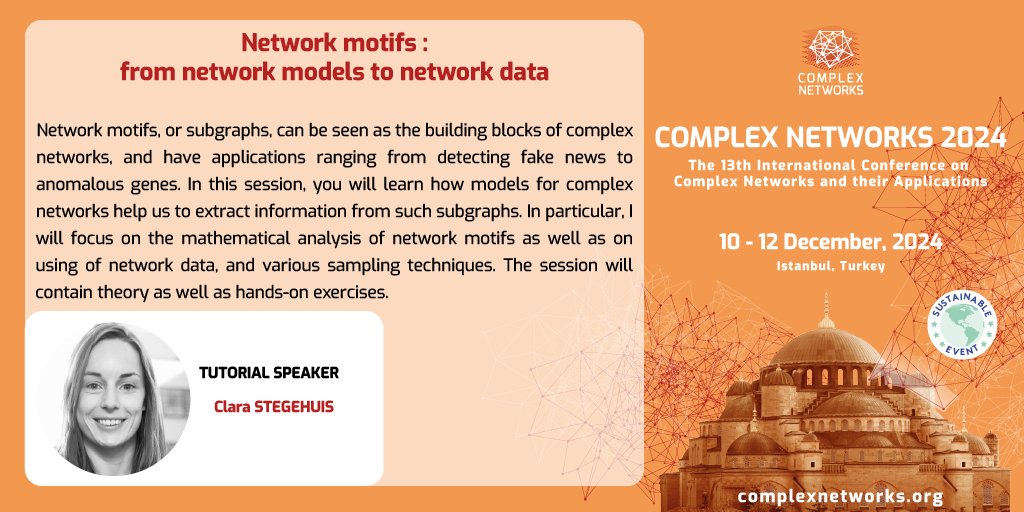 HocineCherifi's tweet photo. 🌐 Discover the building blocks of complex networks with tutorial on network motifs at COMPLEX NETWORKS 2024! Join and submit your work today! 👉 https://t.co/HAIa76Wren #ComplexNetworks #NetworkMotifs
@lista_redes @WiNS_Society @netscisociety @chisocnet @IC2S2 @LogConference https://t.co/GOnrmFqYnm