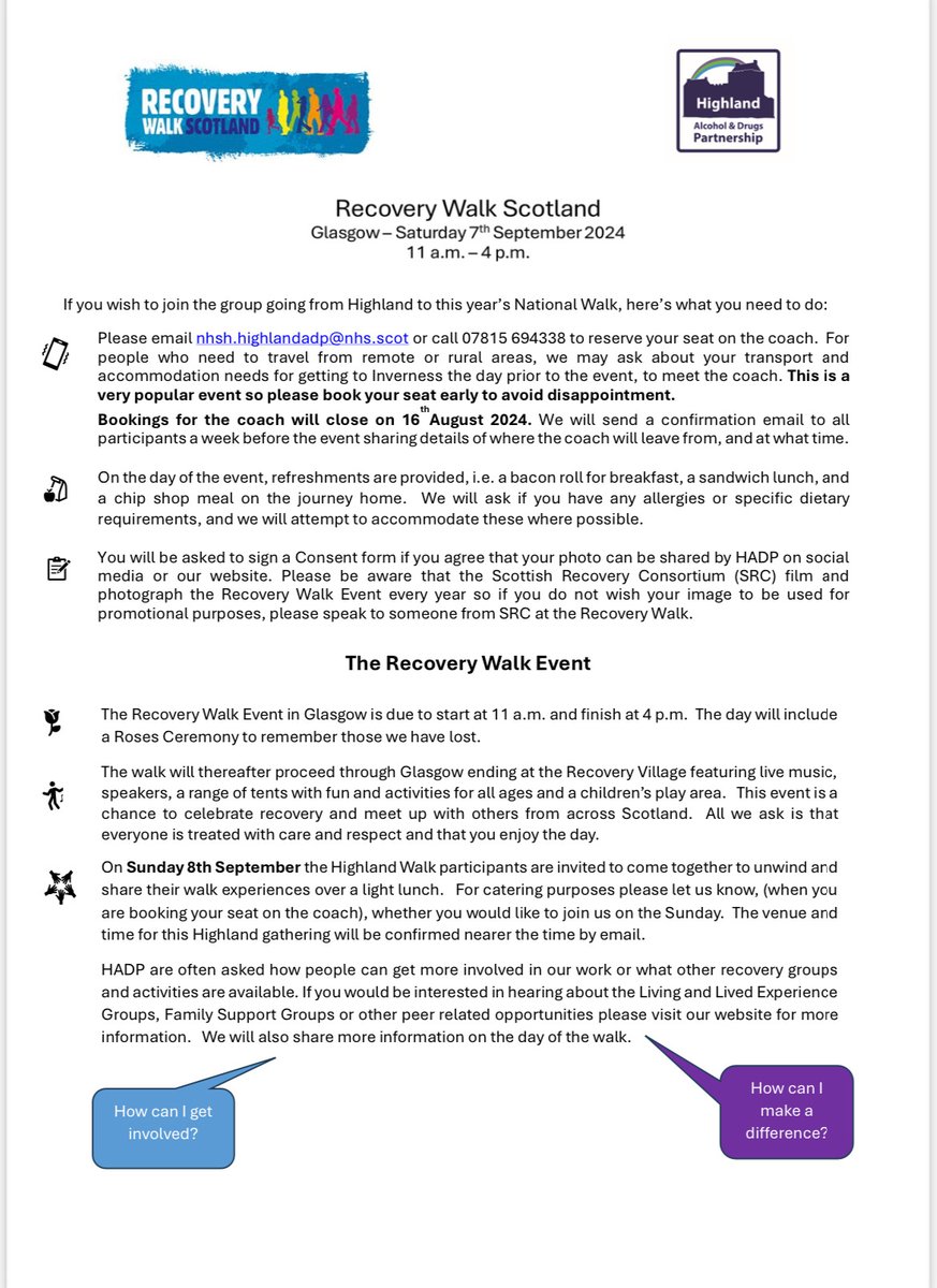 Apex Highland (@highlandapex) on Twitter photo For those wishing to attend the <a href="/SRConsortium/">Scottish Recovery Consortium</a> Recovery Walk Scotland 2024 in Glasgow on Saturday 7th of September can book a seat on a coach provided by <a href="/HighlandADP/">Highland Alcohol & Drugs Partnership</a> by using the information below! For those wishing to attend the <a href="/SRConsortium/">Scottish Recovery Consortium</a> Recovery Walk Scotland 2024 in Glasgow on Saturday 7th of September can book a seat on a coach provided by <a href="/HighlandADP/">Highland Alcohol & Drugs Partnership</a> by using the information below!