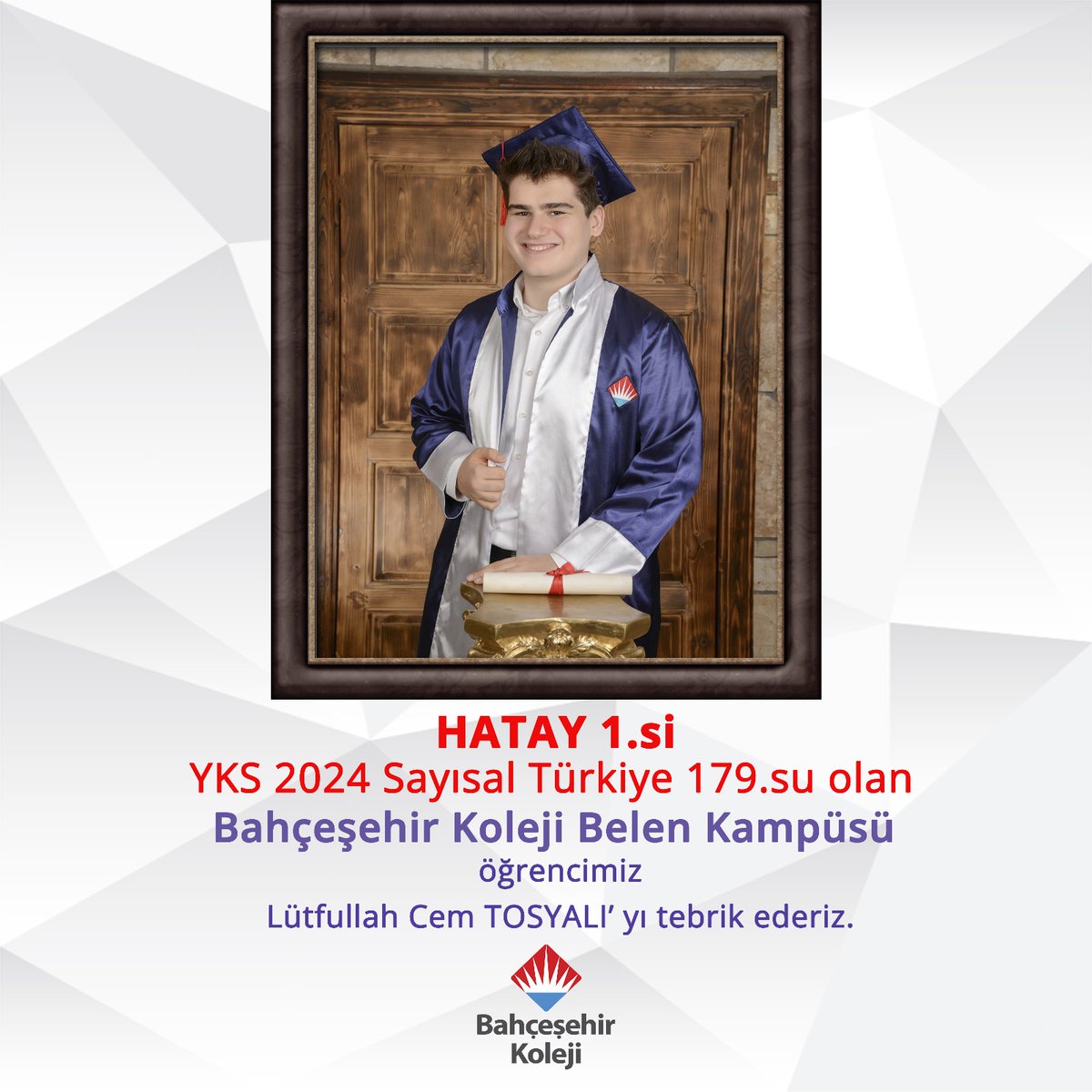YKS 2024 HATAY 1.si Bahçeşehir Kolejinden!

🏆 2024 YKS'de HATAY 1.si, Sayısal Türkiye 179.su olan Belen Kampüsü öğrencimiz Lütfullah Cem TOSYALI'yı tebrik ederiz👏
<a href="/bahcesehir_k12/">Bahçeşehir Koleji</a> <a href="/bkbelen_/">Bahçeşehir Belen Kampüsü</a> <a href="/osmanzekiozger/">Osman Zeki Özger</a> <a href="/ucannmustafa/">Mustafa UÇAN (Kampüs Md)</a>