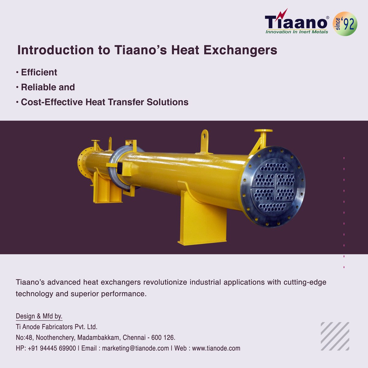 equipments_ti's tweet photo. Optimise Your Operations with Tiaano's Heat Exchangers!
Ideal for chemical processing, power plants, oil &amp; gas, food &amp; beverage, and pharmaceuticals, our exchangers are built from inert materials.
#Tiaano #HeatExchangers #Innovation #Efficiency #IndustrialSolutions https://t.co/c4Fxho2YNm
