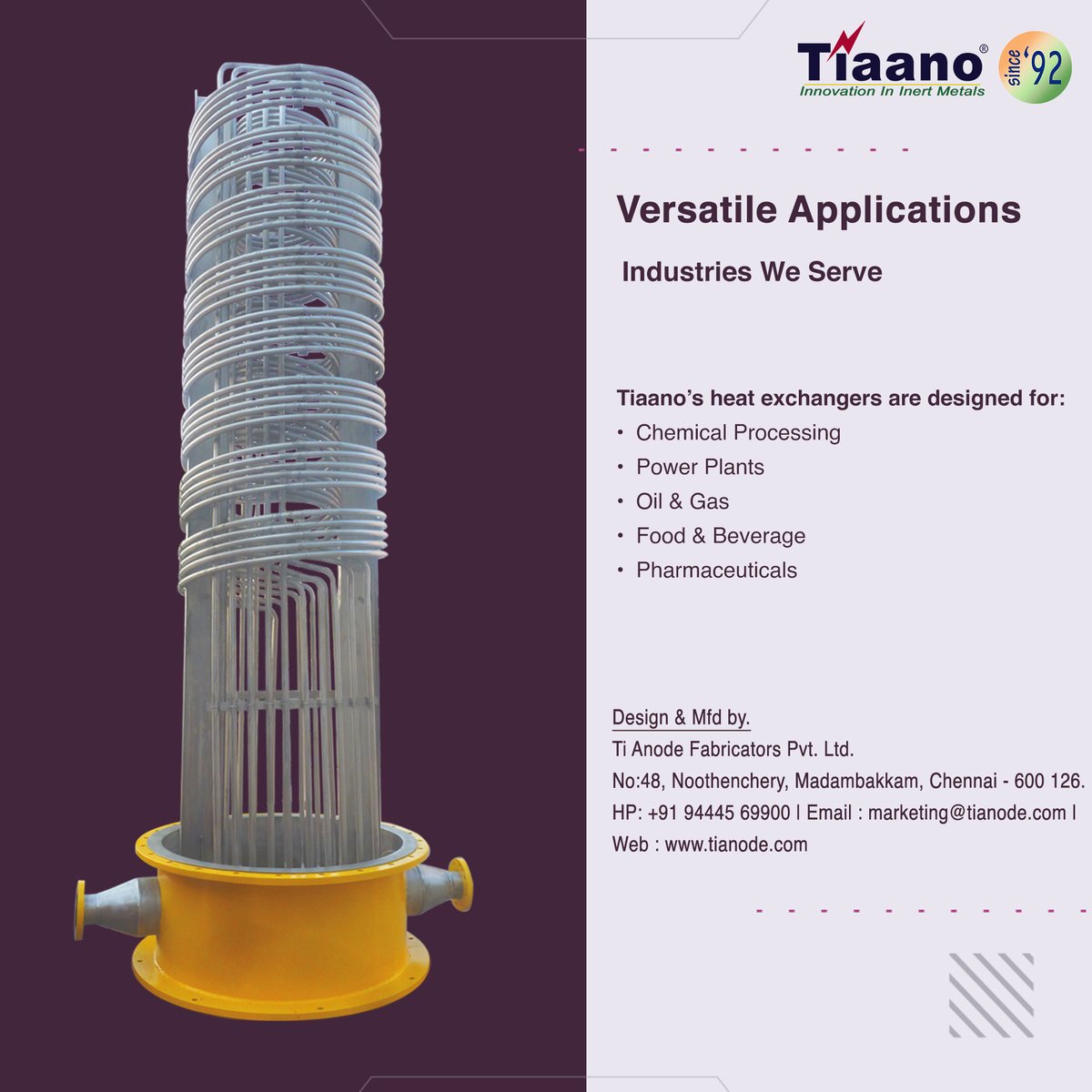 equipments_ti's tweet photo. Optimise Your Operations with Tiaano's Heat Exchangers!
Ideal for chemical processing, power plants, oil &amp; gas, food &amp; beverage, and pharmaceuticals, our exchangers are built from inert materials.
#Tiaano #HeatExchangers #Innovation #Efficiency #IndustrialSolutions https://t.co/c4Fxho2YNm