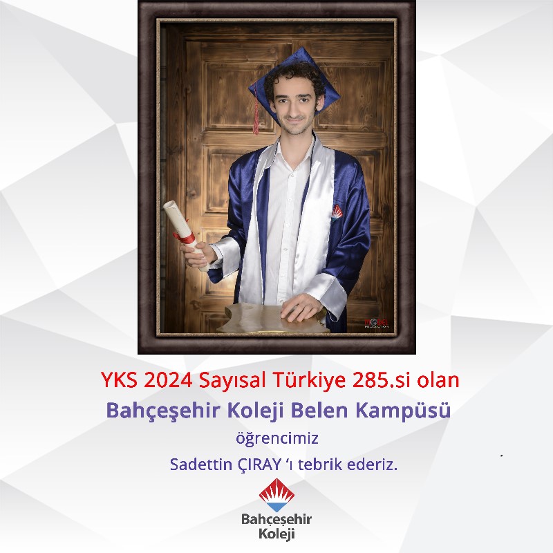 🏆 2024 YKS'de Sayısal Türkiye 285.si olan Belen Kampüsü öğrencimiz Sadettin ÇIRAY'ı tebrik ederiz.👏

<a href="/bahcesehir_k12/">Bahçeşehir Koleji</a> <a href="/bkbelen_/">Bahçeşehir Belen Kampüsü</a> <a href="/osmanzekiozger/">Osman Zeki Özger</a> <a href="/ucannmustafa/">Mustafa UÇAN (Kampüs Md)</a> <a href="/vakanuvis10/">Basaran Gülöz</a>