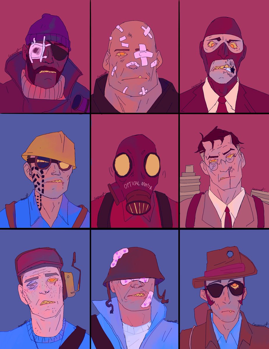 Geoporost1's tweet photo. #tf2 #TF2fanart #tf2spy #tf2engineer #tf2solider #tf2sniper #tf2medic #tf2heavy #tf2scout #tf2demo #tf2pyro cover fanart https://t.co/ciCuPpPUAG