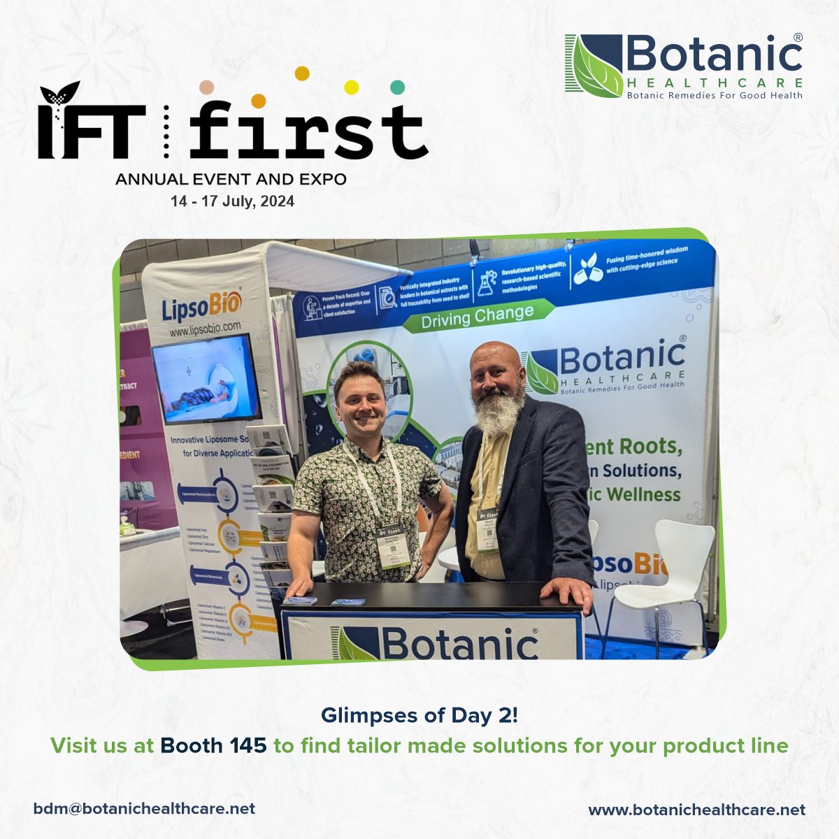 BotanicHealthc1's tweet image. Day 2 at #IFTFIRST2024 is buzzing with inspiring conversations! 

Botanic Healthcare team is thrilled to be connecting with industry leaders

Stay tuned for exciting developments from our booth!

#BotanicHealthcare #herbalextracts #herbalmanufacturer #nutraceuticals #health