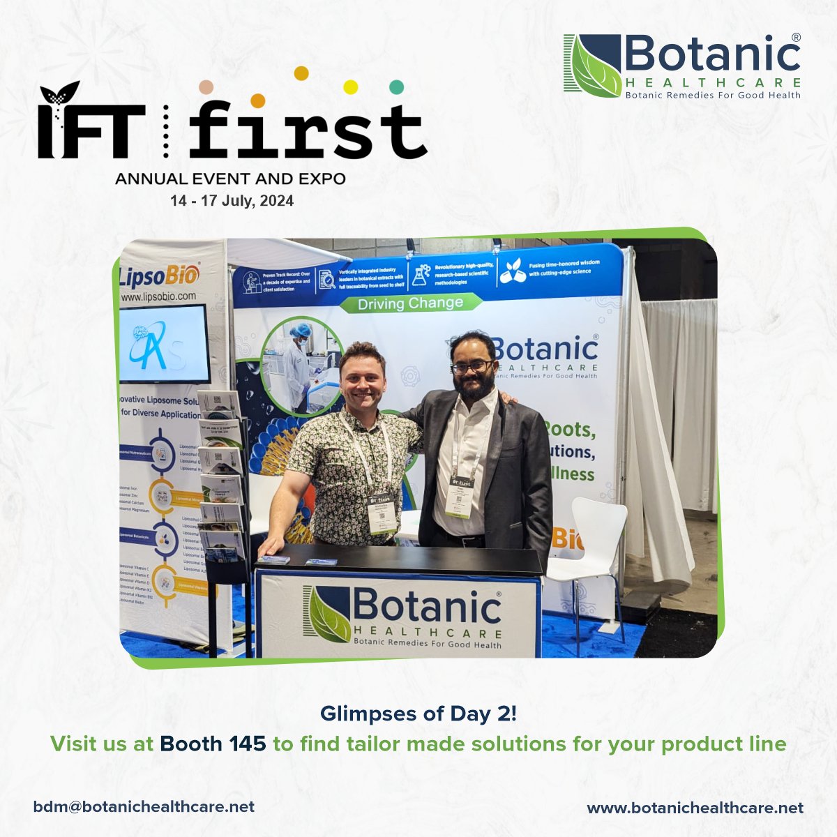 BotanicHealthc1's tweet image. Day 2 at #IFTFIRST2024 is buzzing with inspiring conversations! 

Botanic Healthcare team is thrilled to be connecting with industry leaders

Stay tuned for exciting developments from our booth!

#BotanicHealthcare #herbalextracts #herbalmanufacturer #nutraceuticals #health