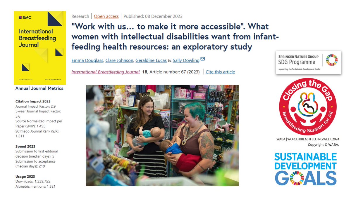 For #WorldBreastfeedingWeek, read this article in Int Breastfeeding Journal: “Work with us… to make it more accessible”.

Read here: doi.org/10.1186/s13006…

Learn more about World Breastfeeding Week: biomedcentral.com/p/wbw-24

<a href="/sallyjdowling/">Dr Sally Dowling</a> #WABA