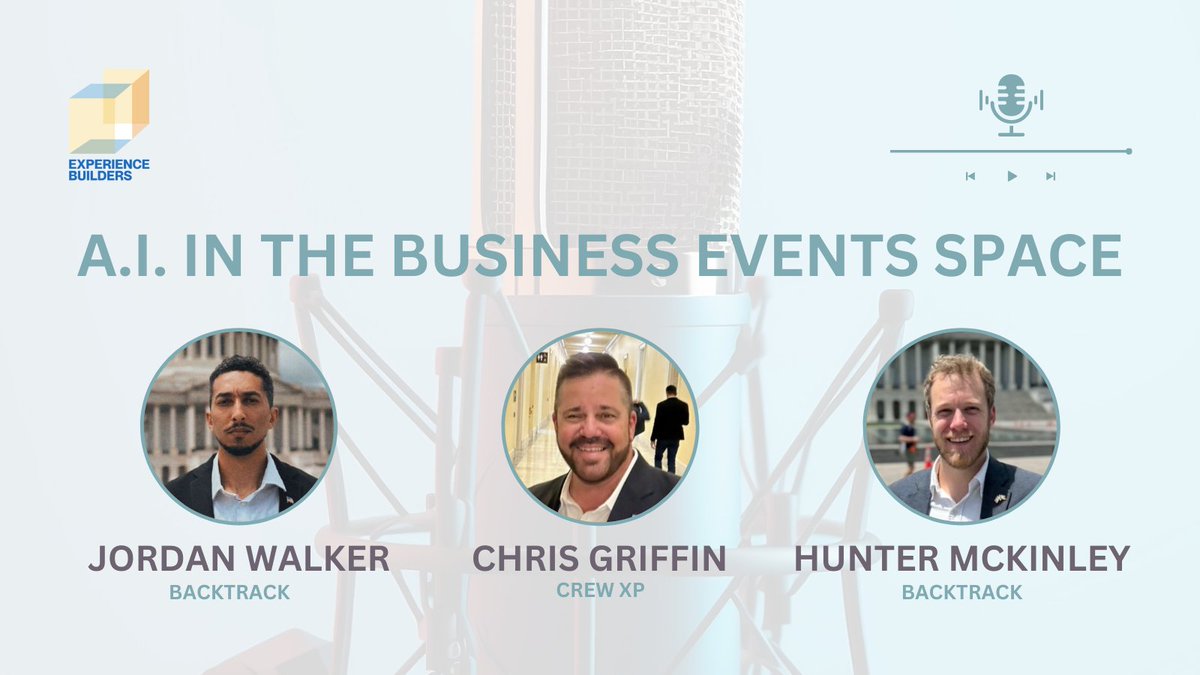 Exhibitions & Conferences Alliance (@ecaadvocacy) on Twitter photo Check out the new #ExperienceBuilders podcast where 3/5 of the #ECALAD Florida delegation reunites to talk about #AI in the #businessevents space. 🎙
<a href="/jordanlwalker/">Jordan L. Walker</a> <a href="/huntermoonshot/">Hunter McKinley🛸</a> <a href="/UseBacktrack/">Backtrack - AI Booth Sales Assistant🛸</a>
🎧 Listen here: lnkd.in/ejuhESxs
📺 Watch here: lnkd.in/eYX56sFK Check out the new #ExperienceBuilders podcast where 3/5 of the #ECALAD Florida delegation reunites to talk about #AI in the #businessevents space. 🎙
<a href="/jordanlwalker/">Jordan L. Walker</a> <a href="/huntermoonshot/">Hunter McKinley🛸</a> <a href="/UseBacktrack/">Backtrack - AI Booth Sales Assistant🛸</a>
🎧 Listen here: lnkd.in/ejuhESxs
📺 Watch here: lnkd.in/eYX56sFK