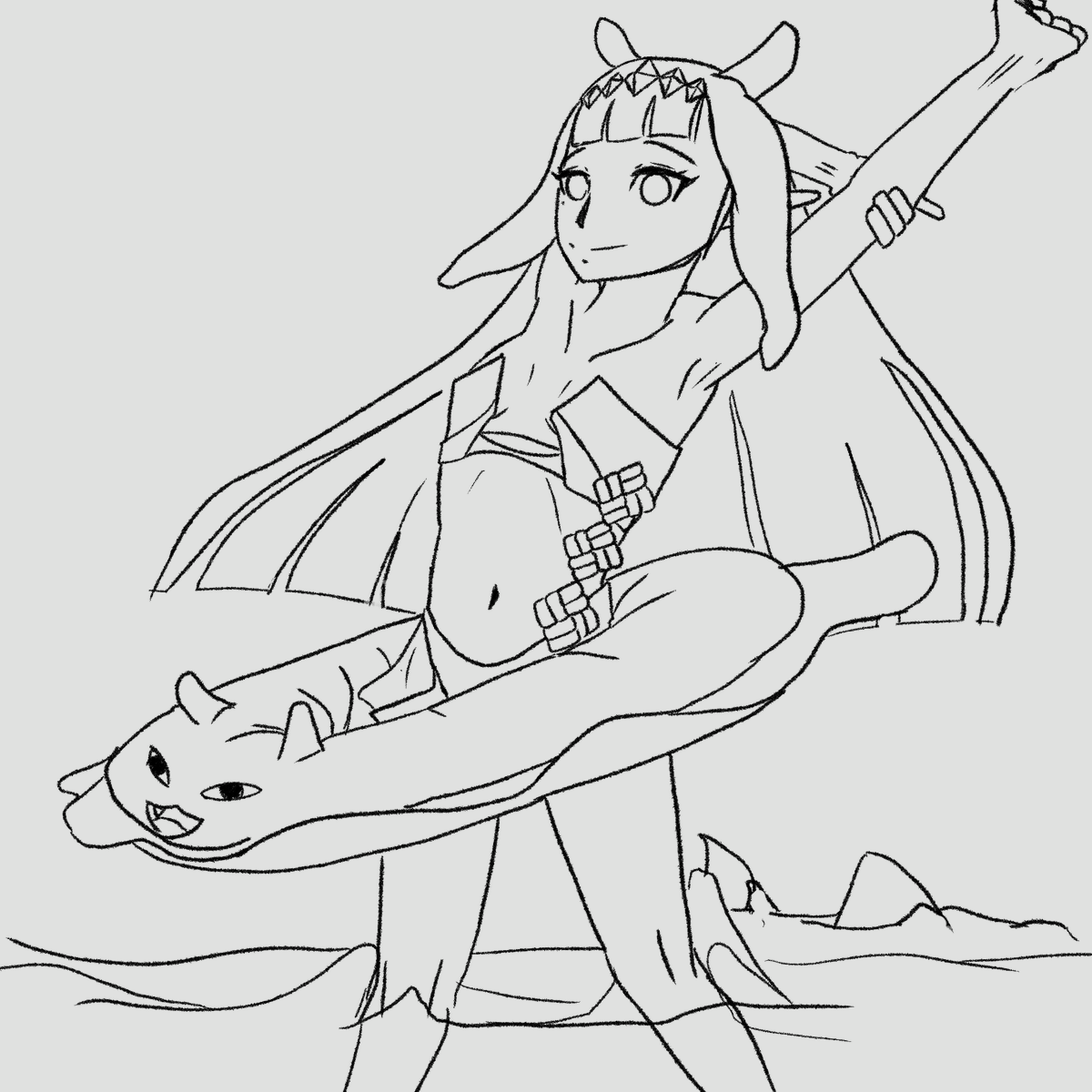 ArtistNobody's tweet photo. I need to learn more anatomy and coloring. Doesn't help that my vision is blurred and dulled. Even so, watching and listening to Ina draw motivates me to keep trying WIP Ninomae Ina'nis swimsuit and takodachi tube.  #inART https://t.co/PvIDcc82aN