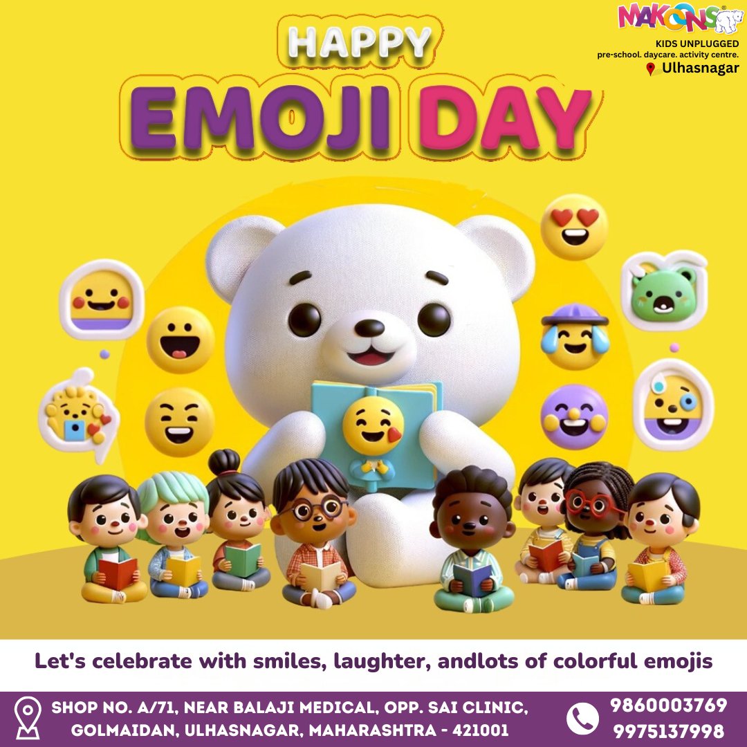 Makoonsulhasngr's tweet image. Happy World Emoji Day ! 🌈✨
Emojis help us express ourselves, just like our little learners do every day! 😊📚&quot;
.
.
📞 Call us at 9860003769.

📍 Location: Shop No. A/71, near Balaji Medical, opp. Sai Clinic, Golmaidan, Ulhasnagar, Maharashtra 421001