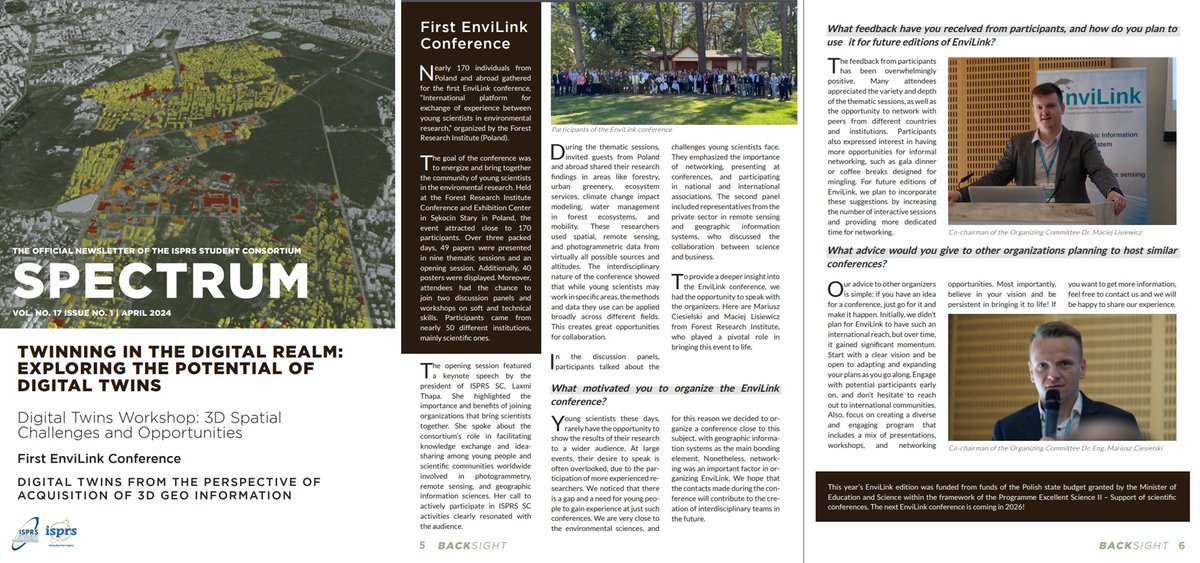 EnviLink conference (@envi_link) on Twitter photo In the latest issue of Spectrum by <a href="/ISPRS_SC/">ISPRS SC</a>, <a href="/Mariusz34096145/">Mariusz Ciesielski</a> and <a href="/MaciejLisiewicz/">Maciej Lisiewicz</a> summarized our EnviLink conference! Check out the details and a brief interview (pages 5-6).
sc.isprs.org/media/s0blf2gc…
#EnviLink #Conference #YoungScientists #ISPRS In the latest issue of Spectrum by <a href="/ISPRS_SC/">ISPRS SC</a>, <a href="/Mariusz34096145/">Mariusz Ciesielski</a> and <a href="/MaciejLisiewicz/">Maciej Lisiewicz</a> summarized our EnviLink conference! Check out the details and a brief interview (pages 5-6).
sc.isprs.org/media/s0blf2gc…
#EnviLink #Conference #YoungScientists #ISPRS