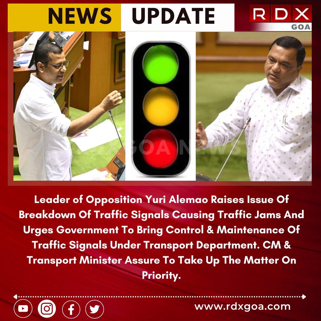 rdxgoa's tweet image. Leader of Opposition @Yurialemao9  Raises Issue Of Breakdown Of #TrafficSignals Causing Traffic Jams And Urges Government To Bring Control &amp;amp; Maintenance Of Traffic Signals Under Transport Department. CM &amp;amp; Transport Minister Assure To Take Up The Matter On Priority.