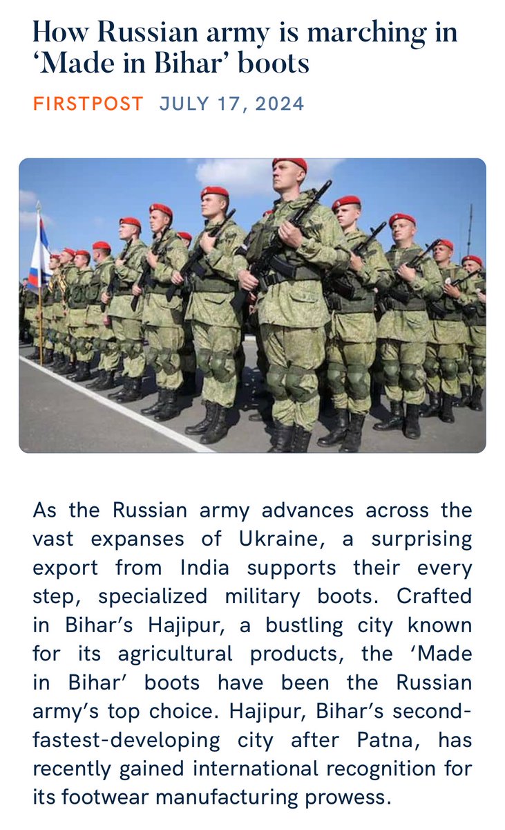 iamyash76's tweet image. How #Russian army is marching in #MadeinBihar ’ boots 

 firstpost.com/explainers/how…

via NaMo App