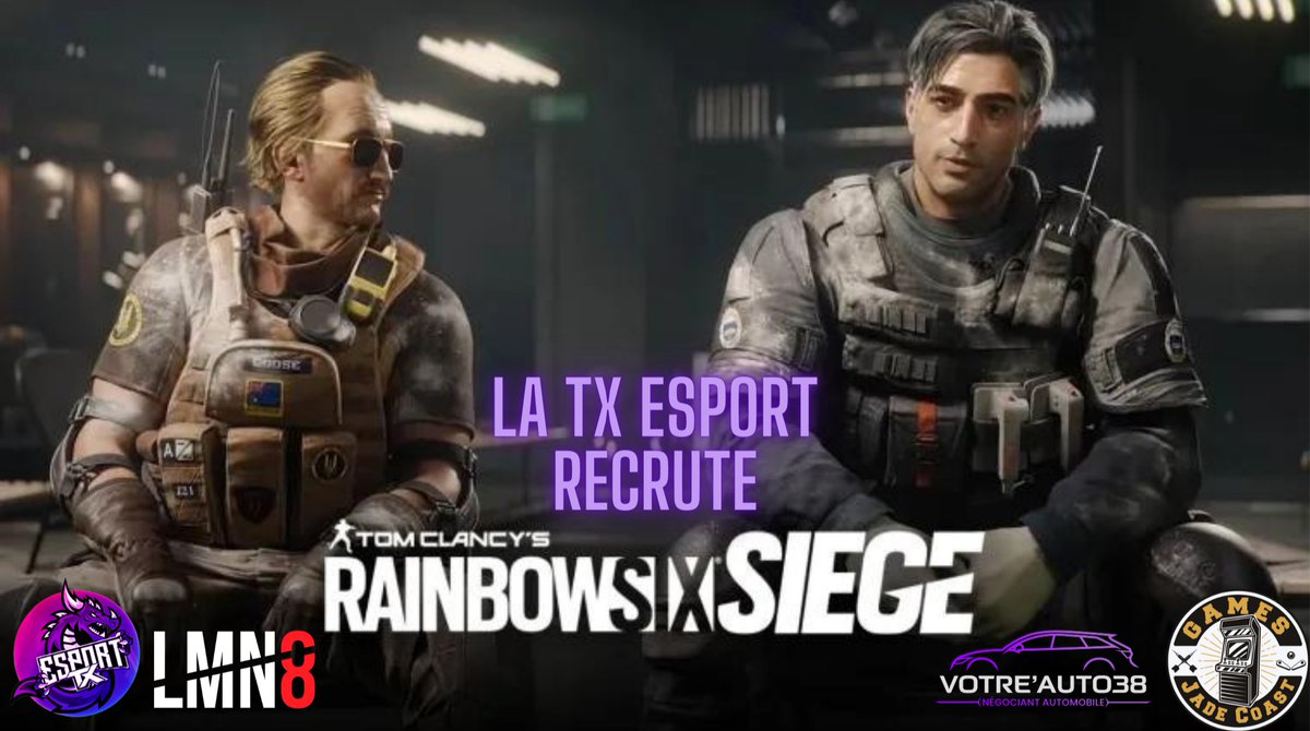 🟣⚫ La TX E-sport recherche pour R6 - PC 🟣⚫

Son Roster Supremacy à besoin de 3 personnes rank champion dans les rôles suivants :
• Flex 
• Entry 
• Support 

Si vous êtes intéressés ou vous pensez cocher ses critères alors foncez dans nos dm 📨
#TXWin #recrutement
