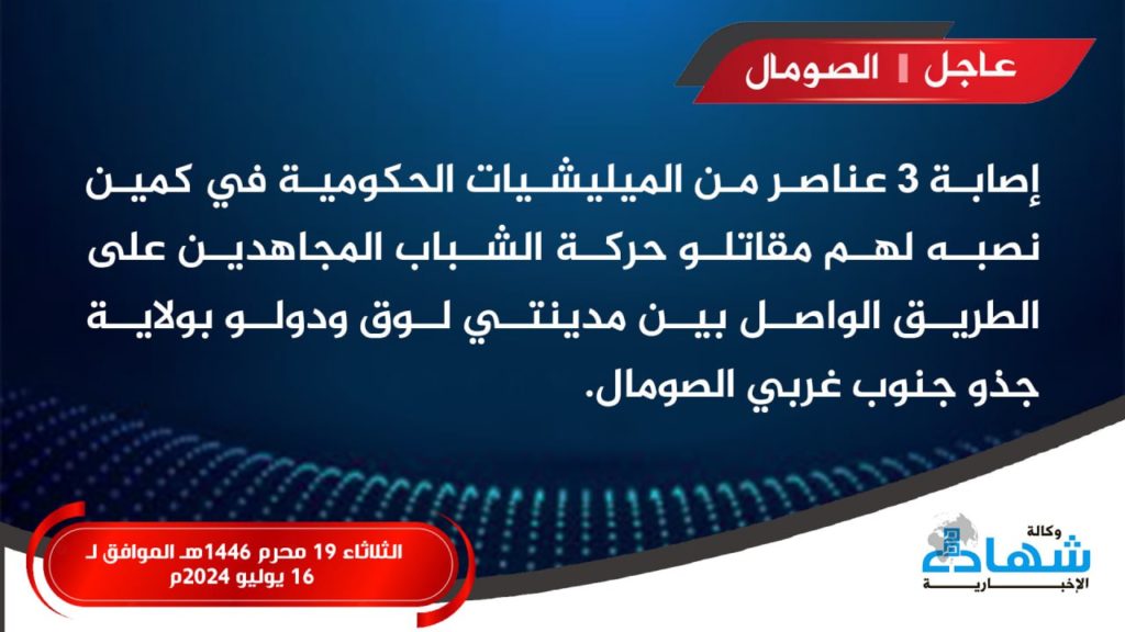 TracTerrorism's tweet image. al #Shabaab Injured 3 Somalian Forces in an #Ambush on the Road Between #Luuq and #Dolow Cities, #Gedo, Southwestern #Somalia – 16 July 2024
Read more: trackingterrorism.org/chatter/al-sha…