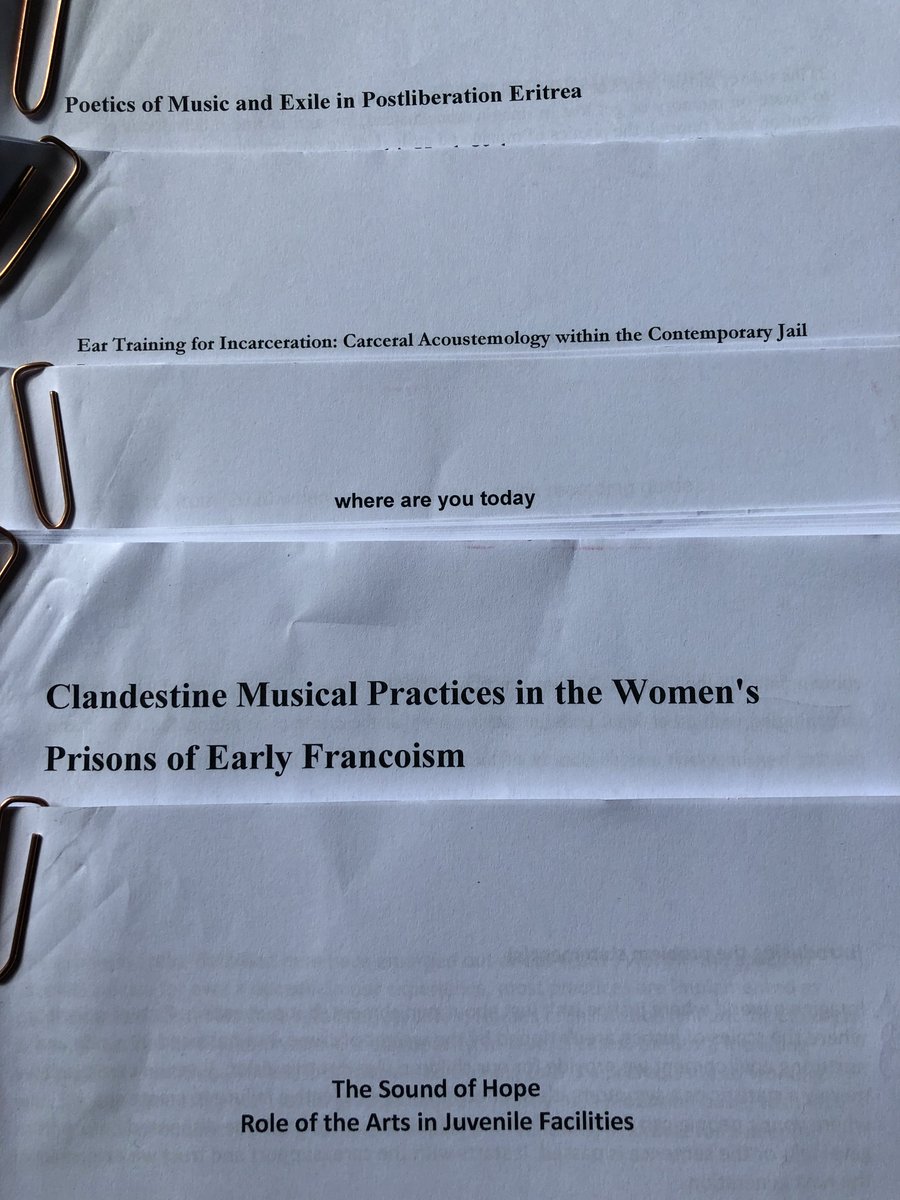 raukarna's tweet photo. News! Along w dream team @KateHerrity &amp; @AineMaps we're working on an edited collection - 'Sound and Detention: towards critical listening, sonic citizenship and social justice'. Out 2025 with @BloomsburyMus. Wildly exciting!
Pic: 5 fantastic draft chapters from 5 continents 🫶 https://t.co/6sFCq4vsPL