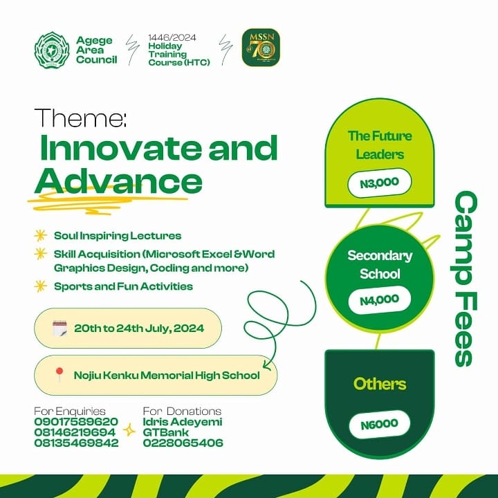 MSSNLagos's tweet photo. Unleash your child's potential this holiday!

Join our Holiday Training Course, where innovation meets adventure

Our 'Innovate &amp; Advance'  camping program is designed to foster creativity, critical thinking, &amp; problem solving skills.

Don't miss out on this amazing opportunity! https://t.co/NW7DvboO8Y