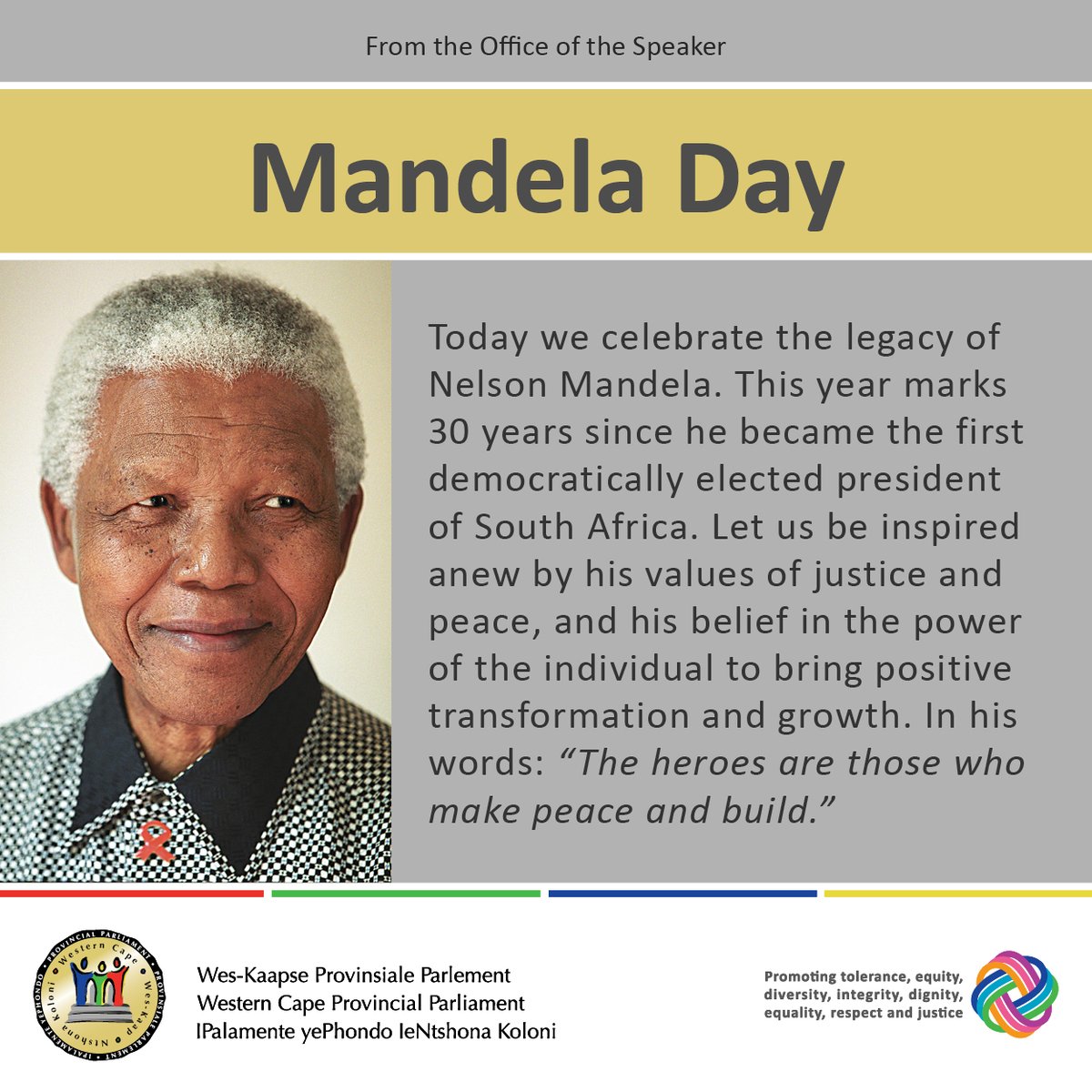 #mandeladay2024 Today we celebrate the legacy of Nelson Mandela, who said: "The heroes are those who make peace and build." WCPP <a href="/Speaker_DaylinM/">Daylin Mitchell</a> and Deputy Speaker <a href="/ReagenAllen/">Reagen Allen</a> wish that we are inspired anew by Mandela's values and beliefs.