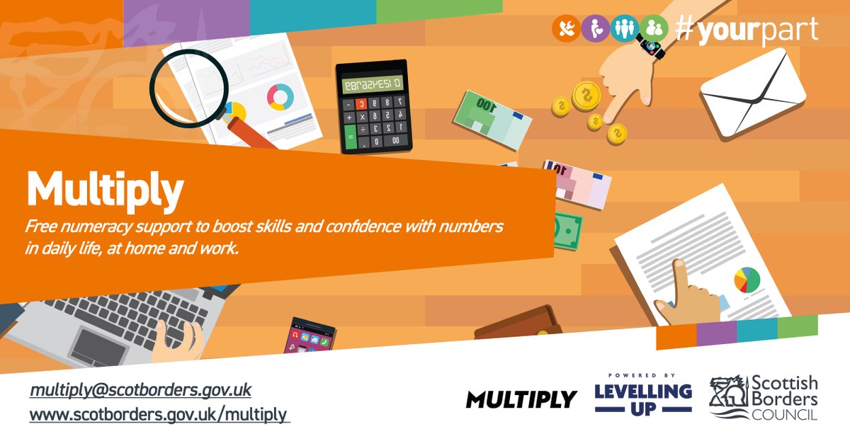 scotborders's tweet image. The #Multiply adult learning programme offers a range of opportunities for anyone looking to build their confidence with #numeracy. With free courses available across the Borders, find out more at: scotborders.gov.uk/multiplyadultl…